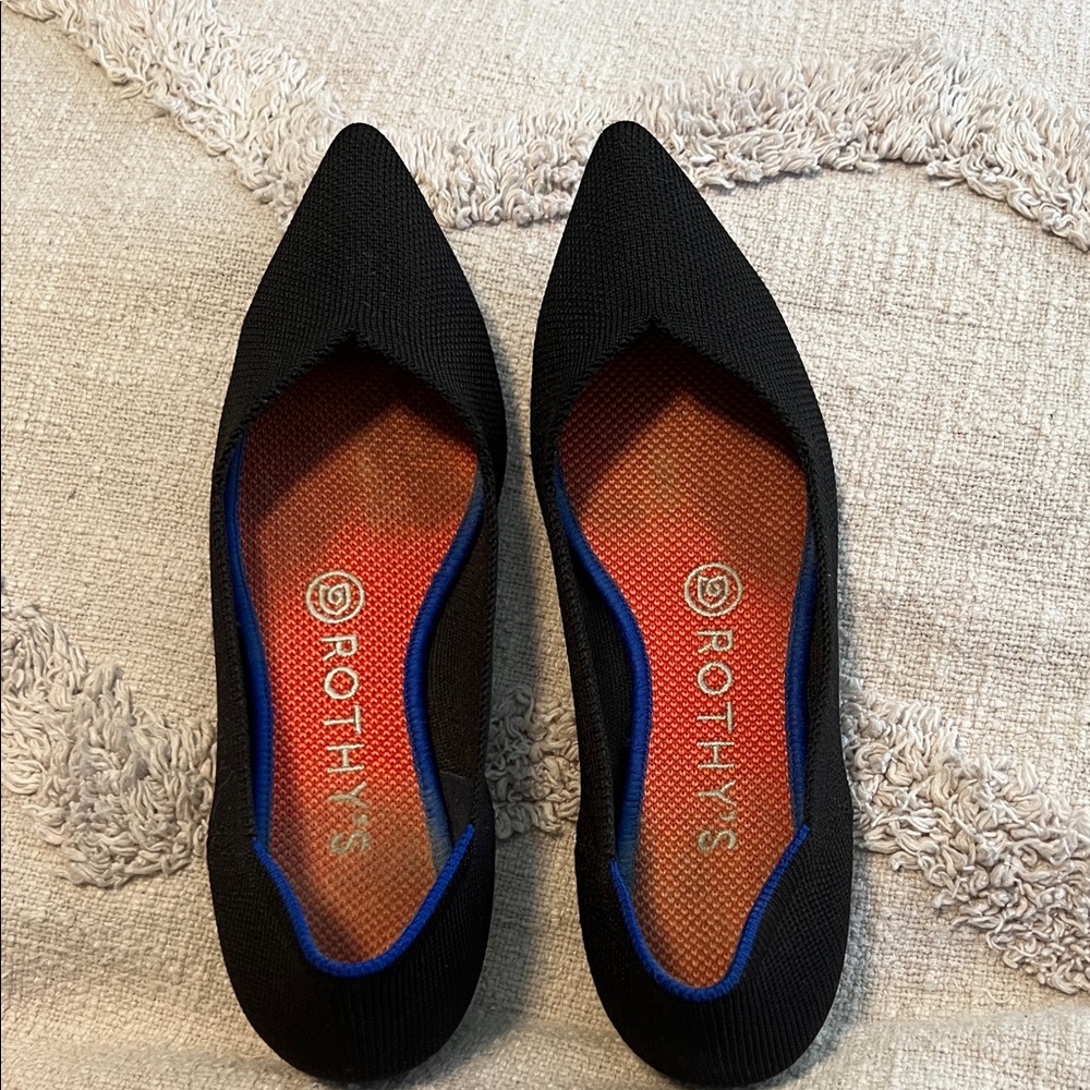 Rothy's Black Flats with Blue Trim